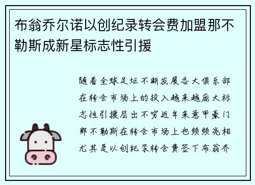 布翁乔尔诺以创纪录转会费加盟那不勒斯成新星标志性引援